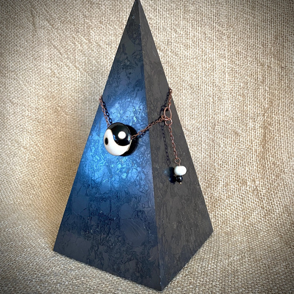 High Pyramid Copper Topper with Large Black & White Yin Yang Bead