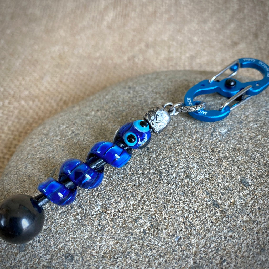 Shungite Clip-on With Friendly Blue Snake, Lampwork Glass Bead