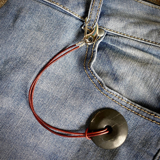 Shungite Pocket Donut w/Red Leather Belt Loop Attachment - Loss Proof!