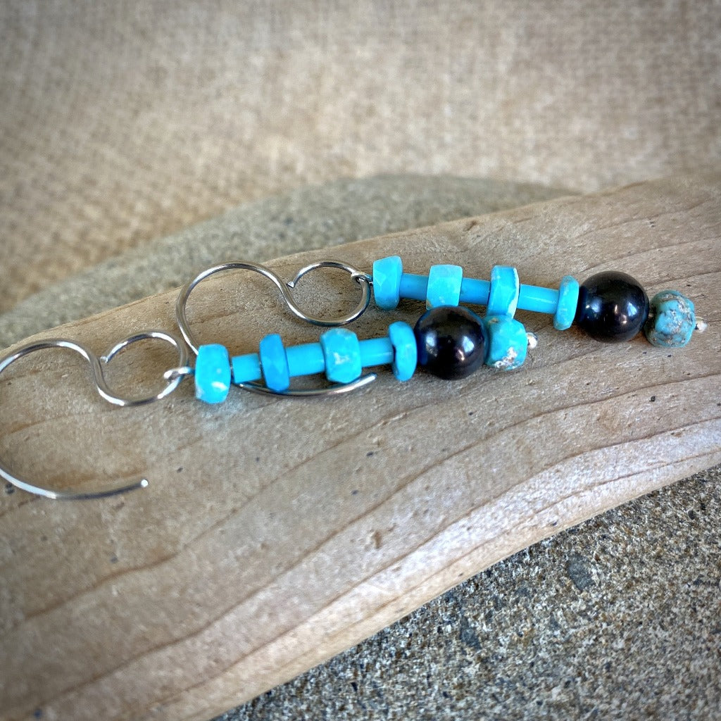 Shungite Earrings, Genuine Turquoise Beads, Pure Titanium Ear Wires