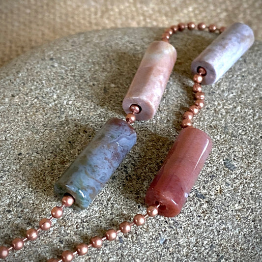 Copy of Large Copper Topper with Jasper Tube Beads on Copper Ball Chain