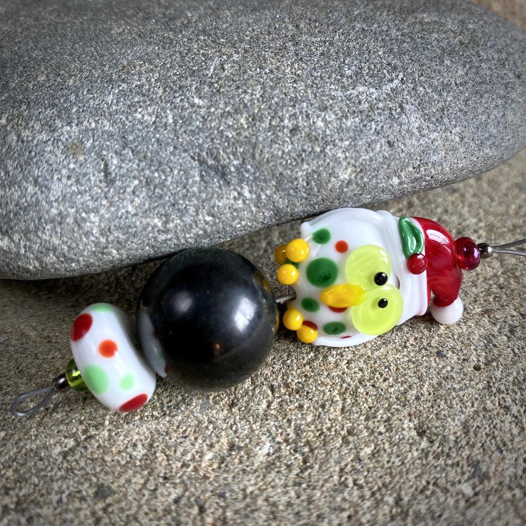 Adorable Christmas Owl & Shungite Ornament, Polka Dots & Christmas Hat - Shungite Queen