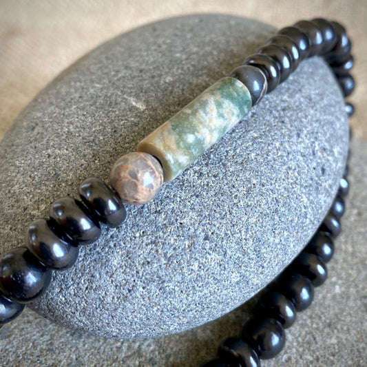Shungite Necklace with Jasper & Serpentine, Kundalini Awakening
