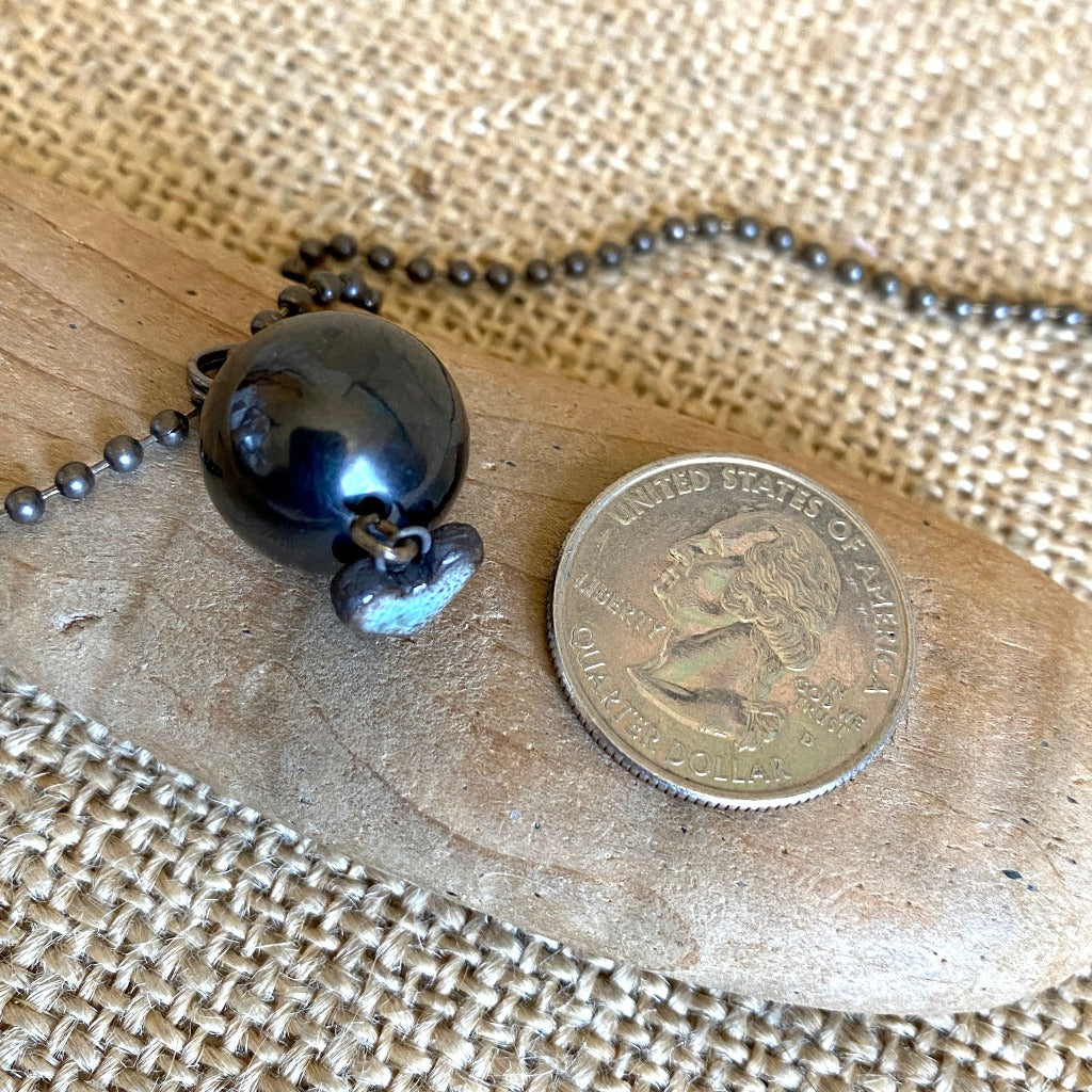 Ball & Chain Necklace, Shungite Bead, Antiqued Brass, Ceramic Heart Charm - Shungite Queen