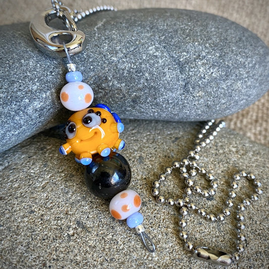 Shungite & Orange Squeedle Necklace & Clip-On for Kids