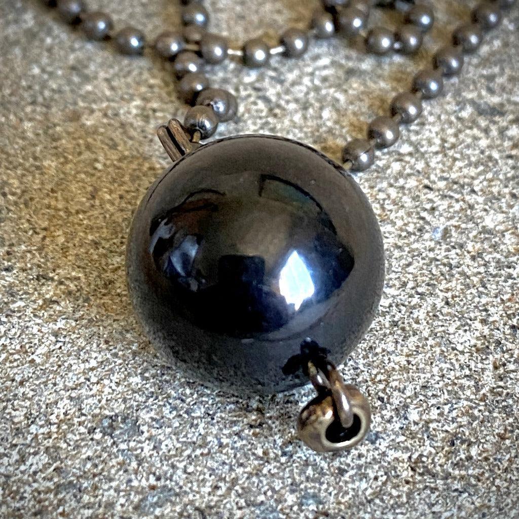 Ball & Chain Necklace, Round Shungite Bead & Antiqued Brass, Unisex