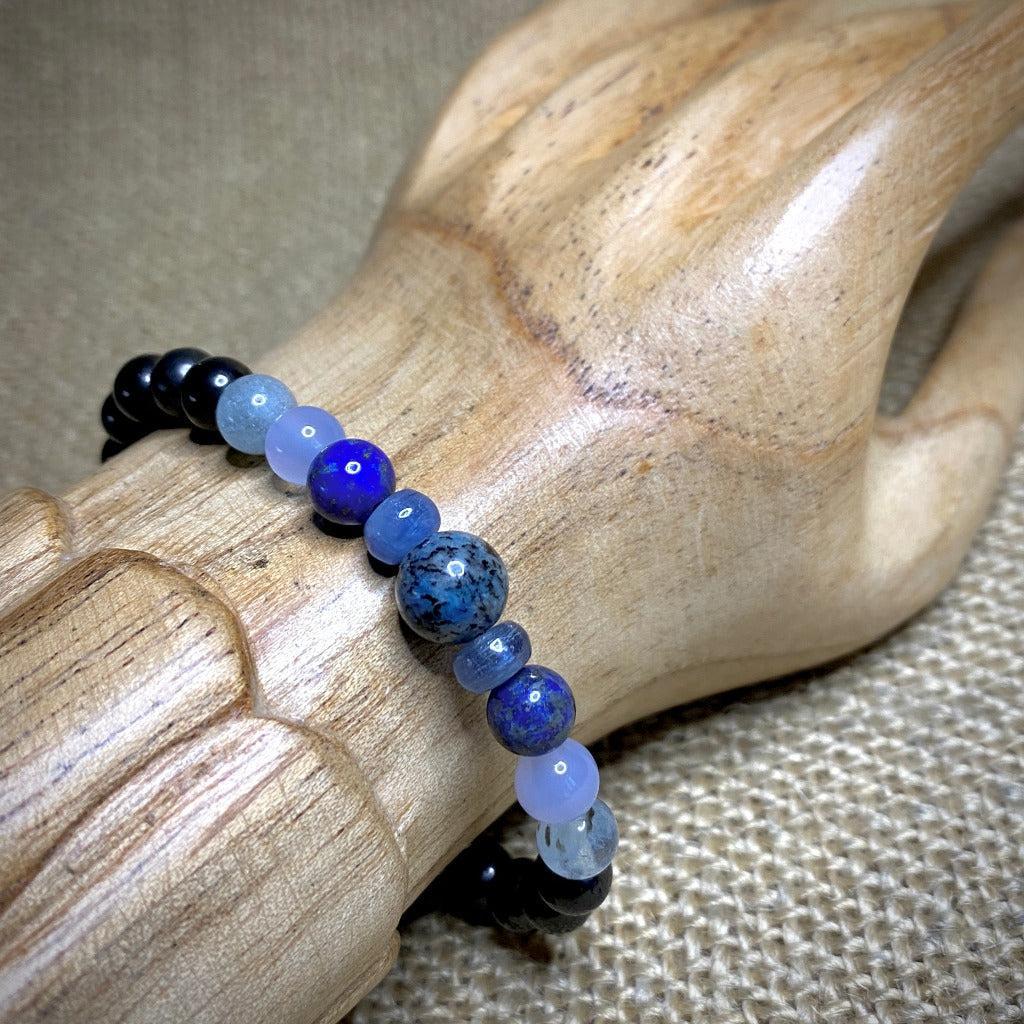 Blue Gemstones & Shungite Bracelet, Throat Chakra, Self Expression