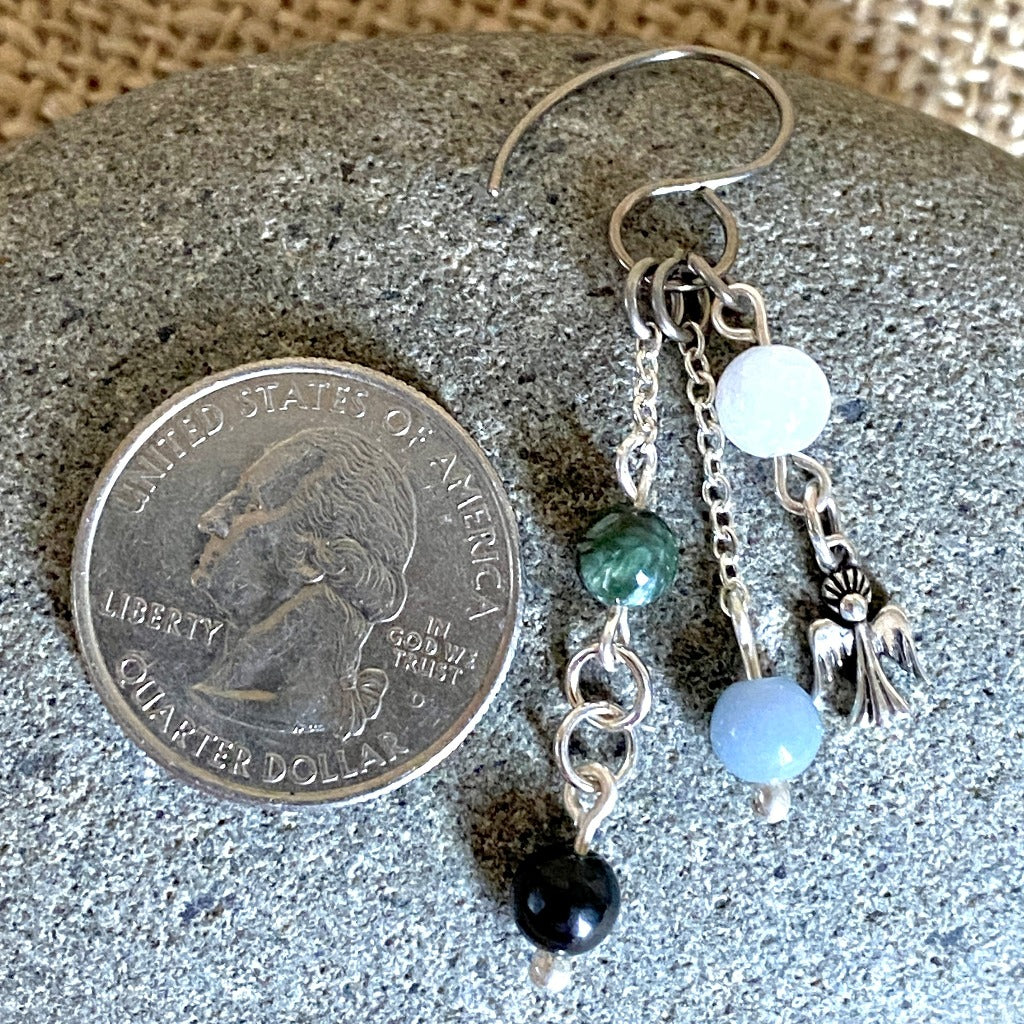 Dangling Angel Earrings With Celestite, Angelite, Seraphinite, & Shungite