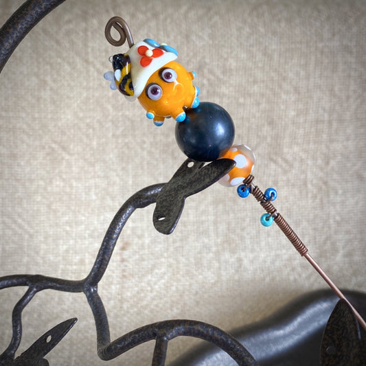 Cute Garden Shungite Plant Stake, Artisan Lampwork Glass Beads