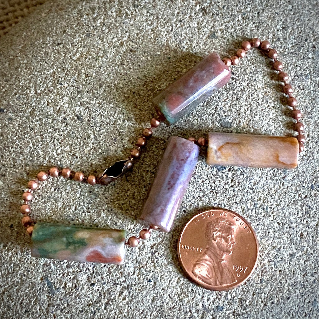 Medium Copper Topper with Jasper Tube Beads on Copper Ball Chain