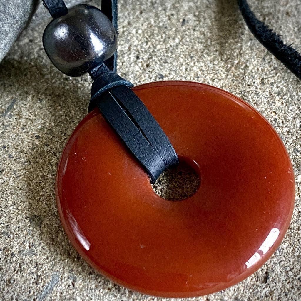 Carnelian Donut Plus Shungite, Unisex Necklace, Courage, Creativity