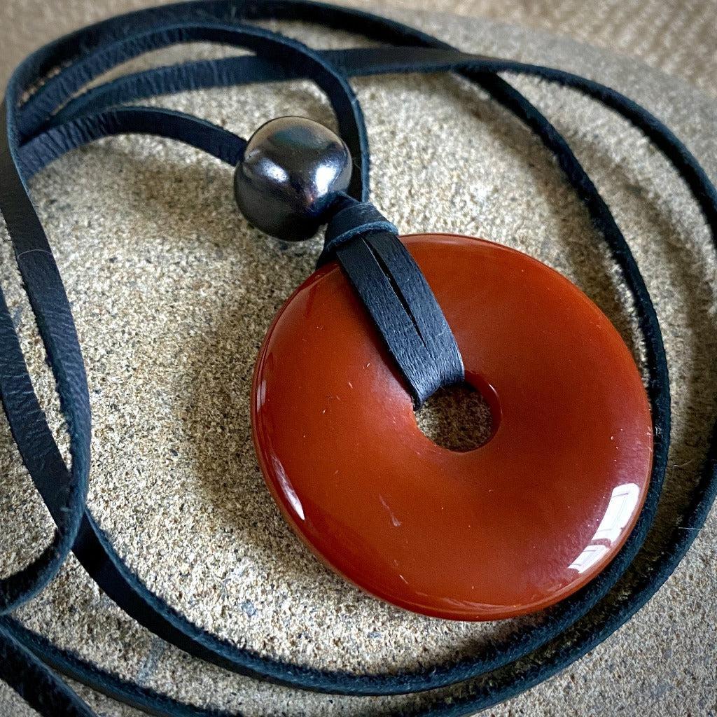 Carnelian Donut Plus Shungite, Unisex Necklace, Courage, Creativity