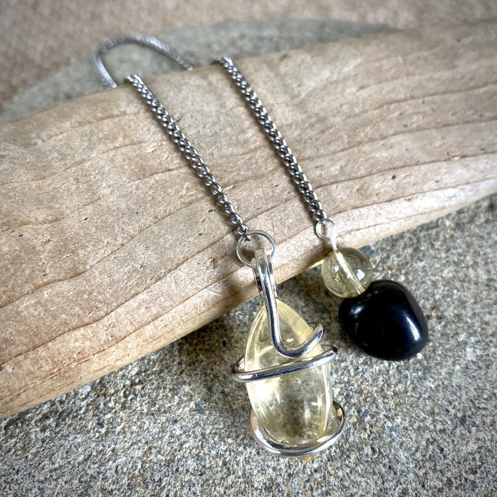 Citrine Pendulum w/Shungite & Citrine Beads on Titanium Chain - Shungite Queen