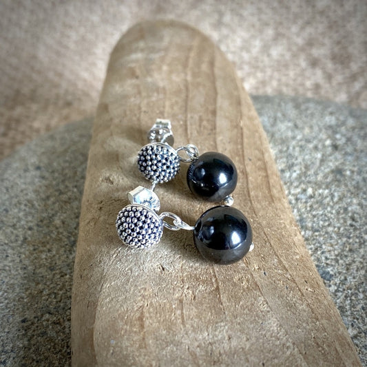 Shungite & Sterling Silver Post Earrings, Bumpy Domes - Shungite Queen