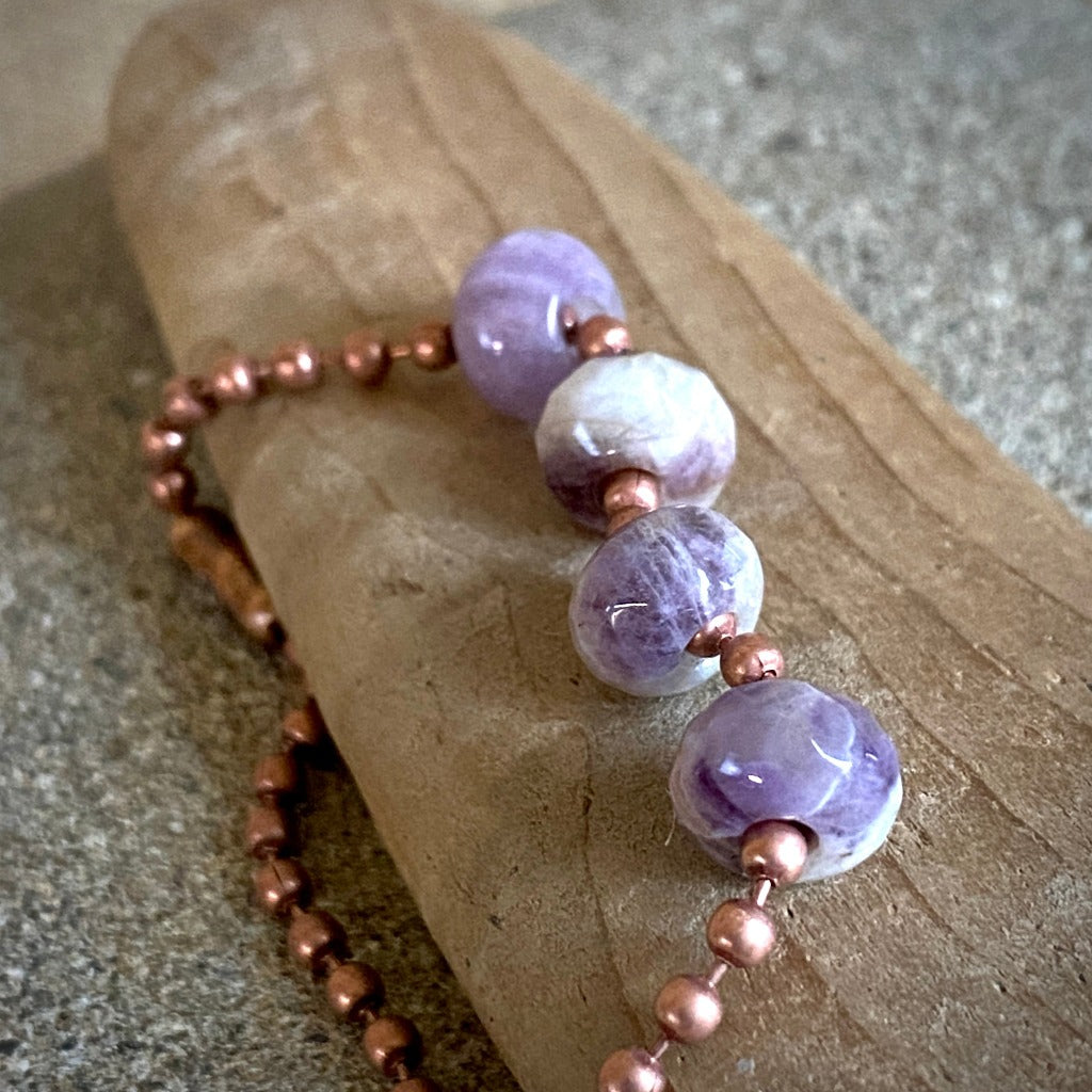 Small Copper Topper with Faceted Amethyst Beads on Copper Ball Chain