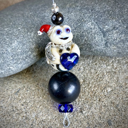 Shungite Ornament w/Old Style Lampwork Glass Victorian Christmas Ghost - Shungite Queen