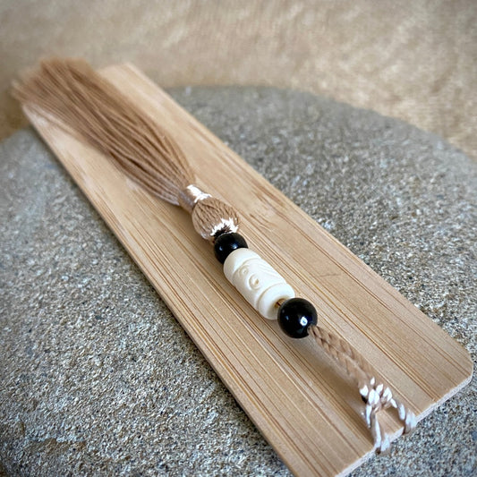 Shungite Bookmark on Bamboo w/Hairpipe Bead & Champagne Tassel