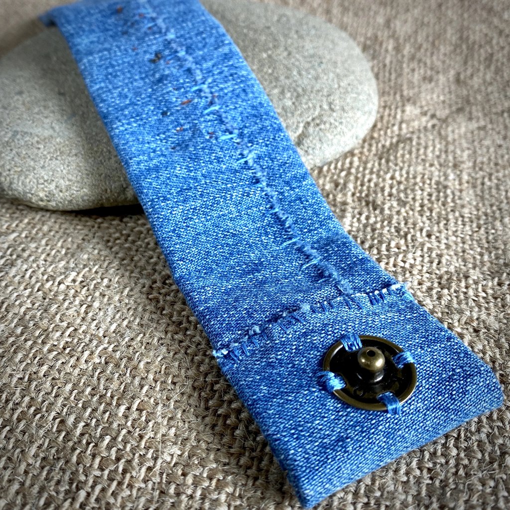Blue Denim Cuff Bracelet, Sodalite Donut, Shungite & Sodalite Beads - Shungite Queen