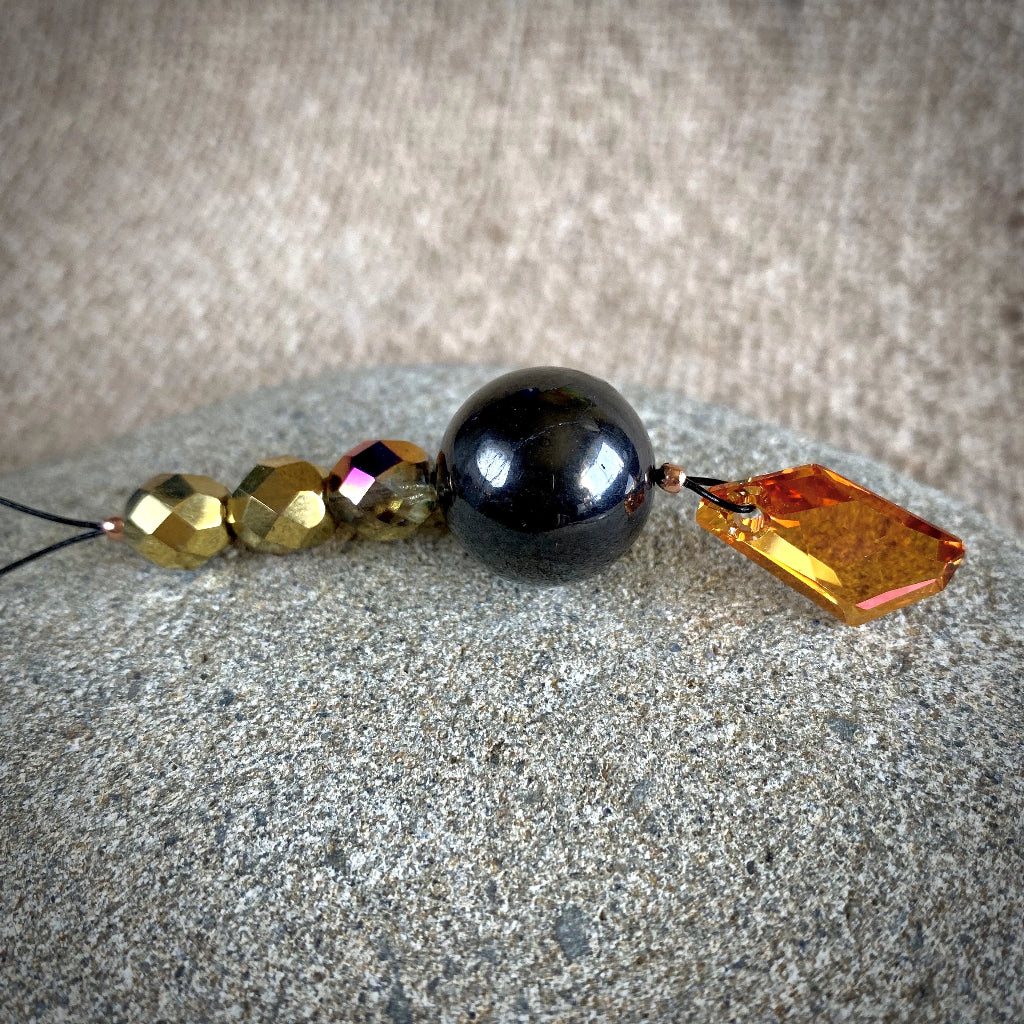 Shungite Ornament w/Sparkly Orange Swarovski Crystal, Shiny & Bright - Shungite Queen