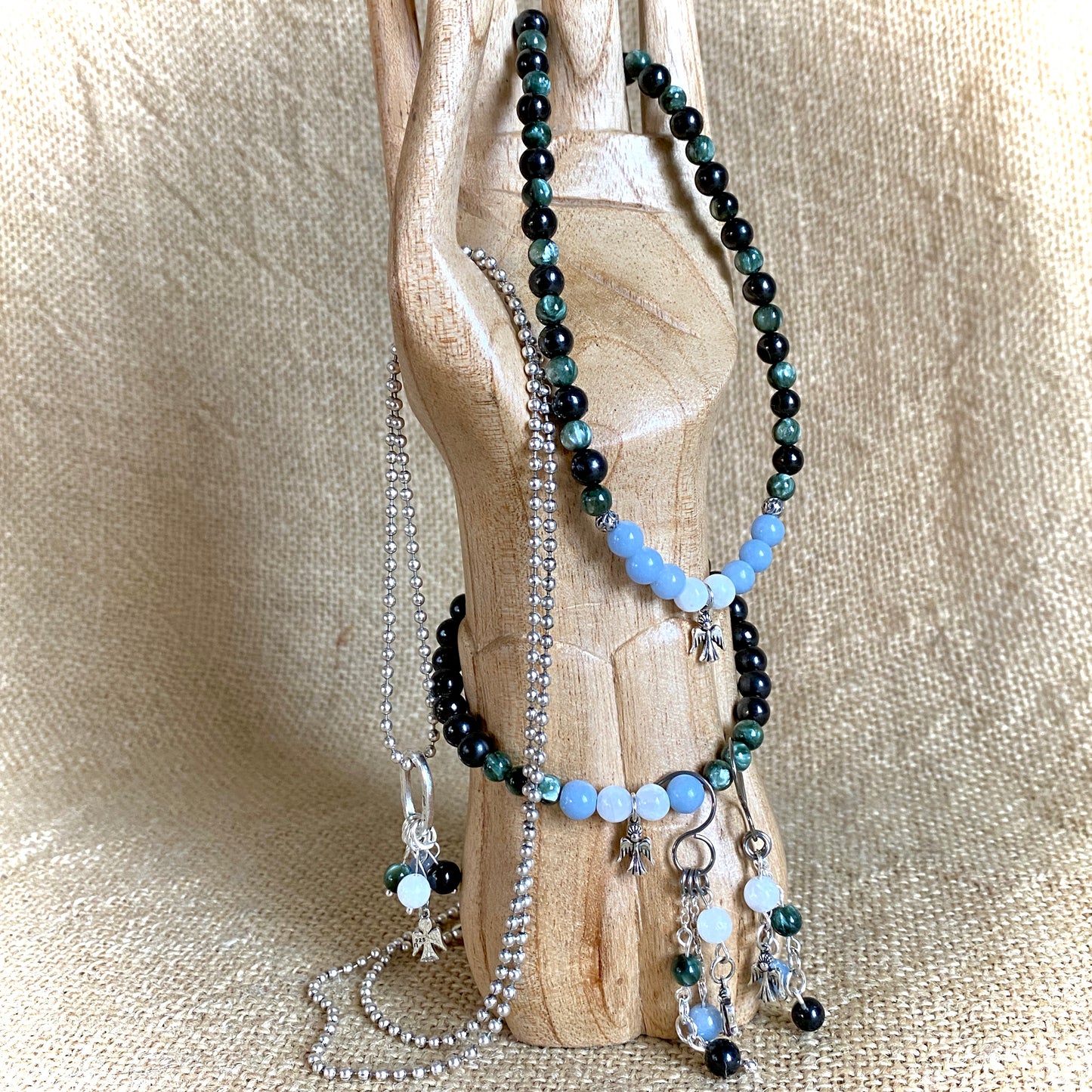 Gemstone Angel Connections Ball Chain Necklace with Silver Angel Charm