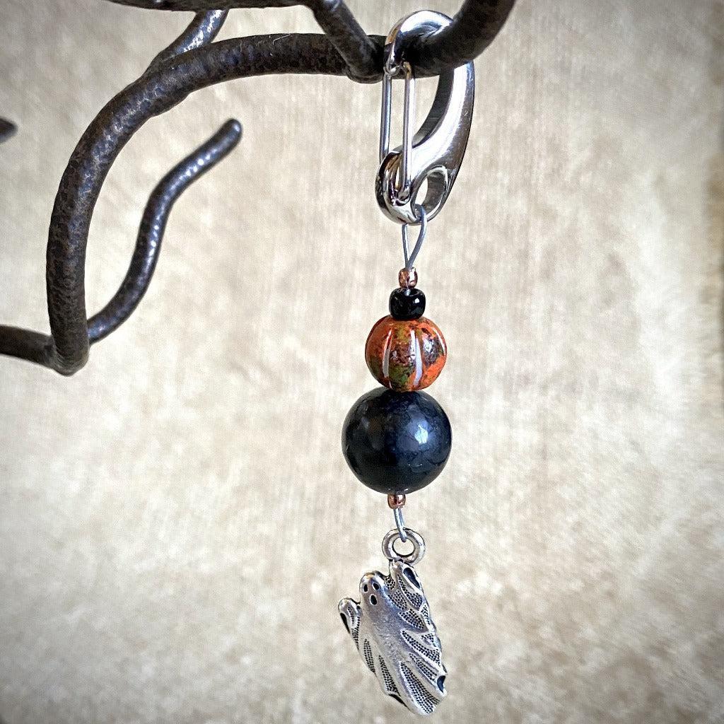 Ghost & Pumpkin Halloween Clip-On Necklace with Shungite