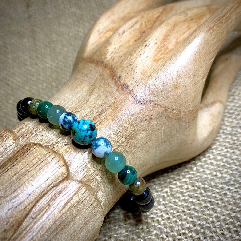 Green Gemstone & Shungite Bracelet, Heart Chakra