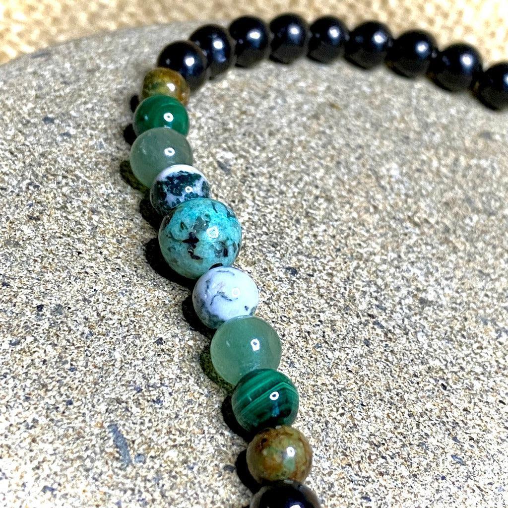 Green Gemstone & Shungite Bracelet, Heart Chakra, Earth Energy