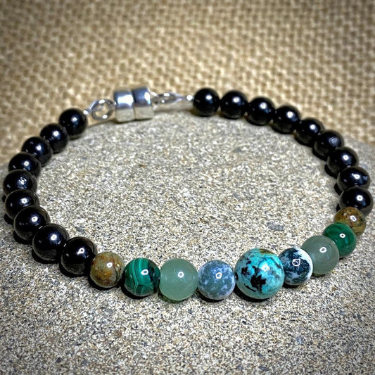 Green Gemstone & Shungite Bracelet, Heart Chakra, Earth Energy