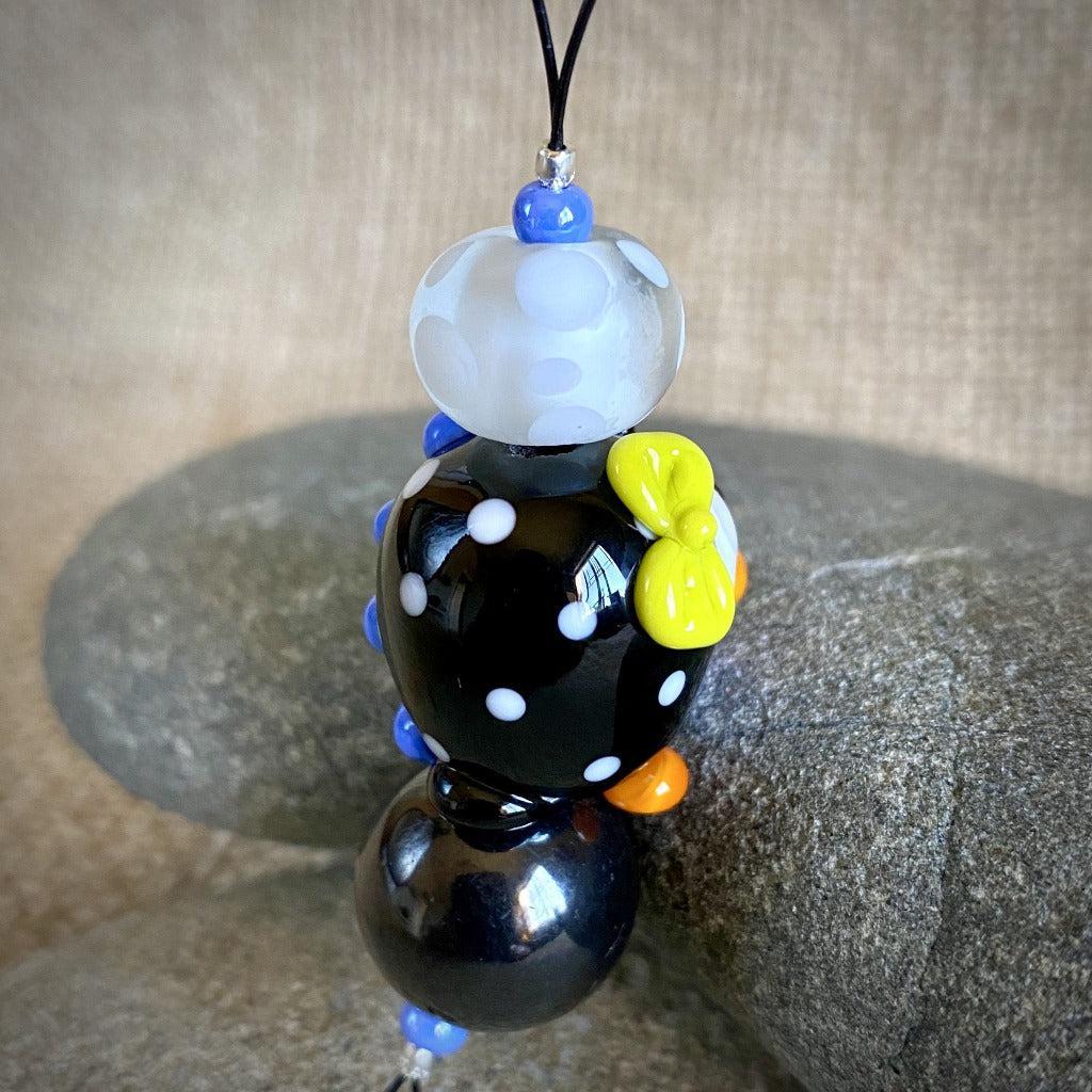 Hangable EMF Accessory w/Shungite, Black "Squeedle" & Blue Octopus