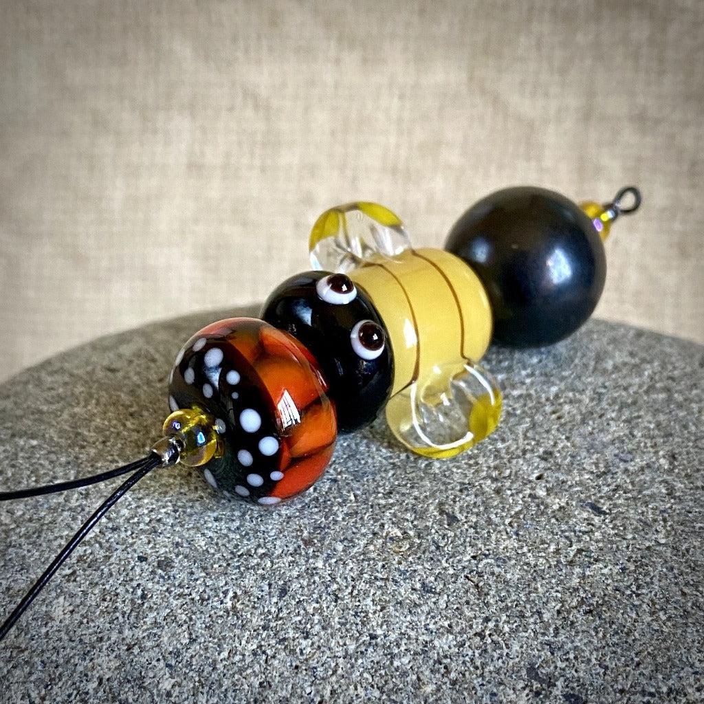 Hangable Shungite Accessory w/Buzzy Bee Yellow Lampwork Bead