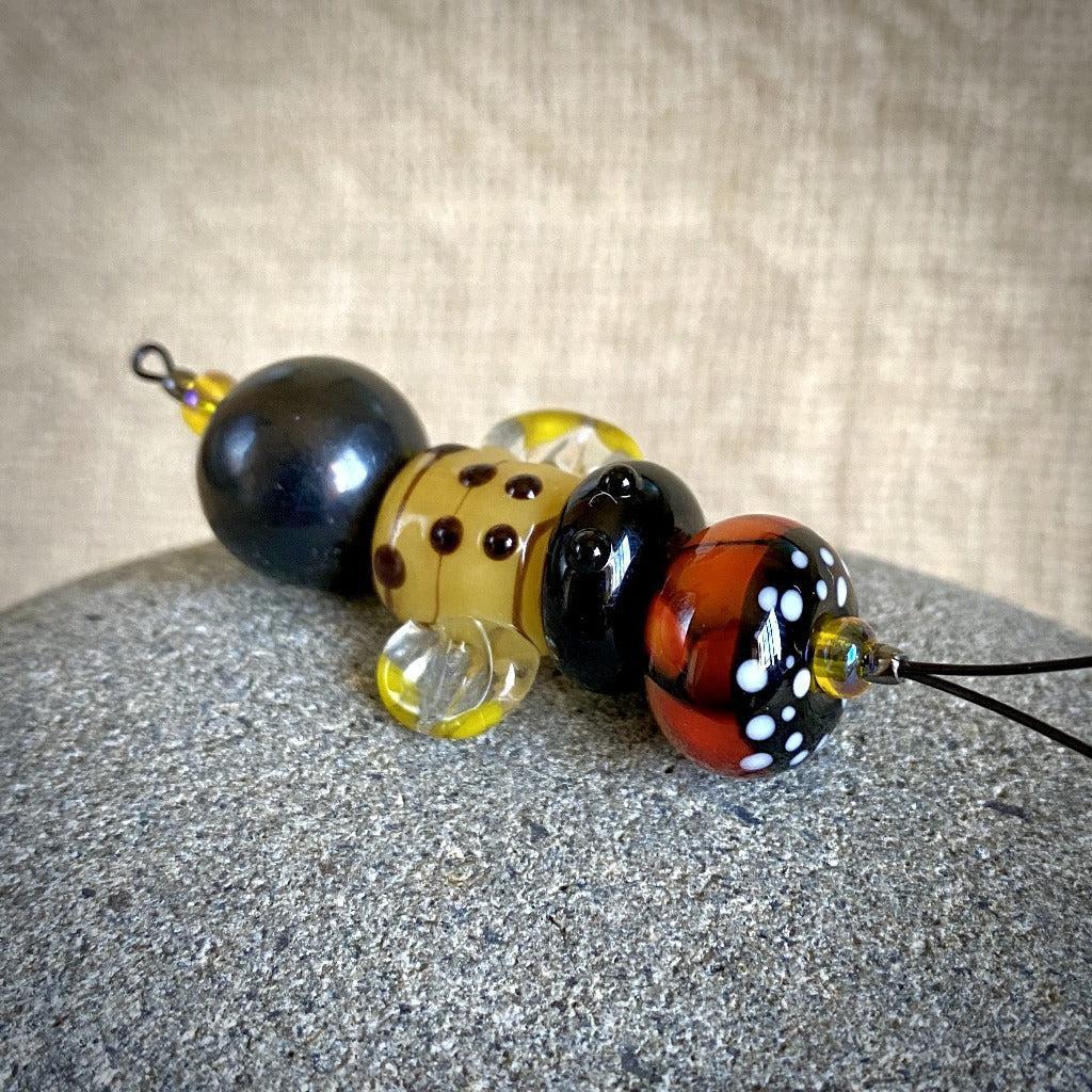 Hangable Shungite Accessory w/Buzzy Bee Yellow Lampwork Bead