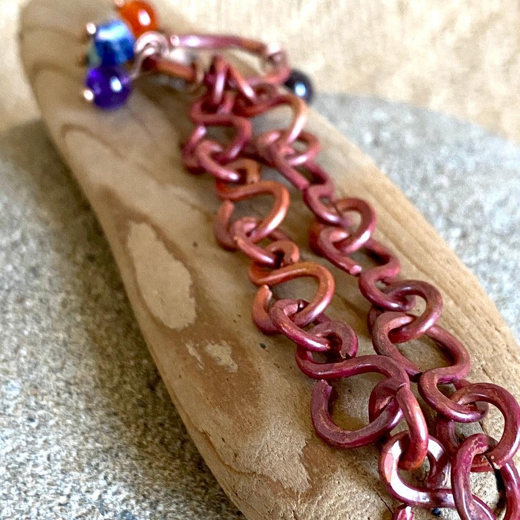 High Pyramid Copper Topper, Chakra Gemstones, Handmade Pure Copper Chain