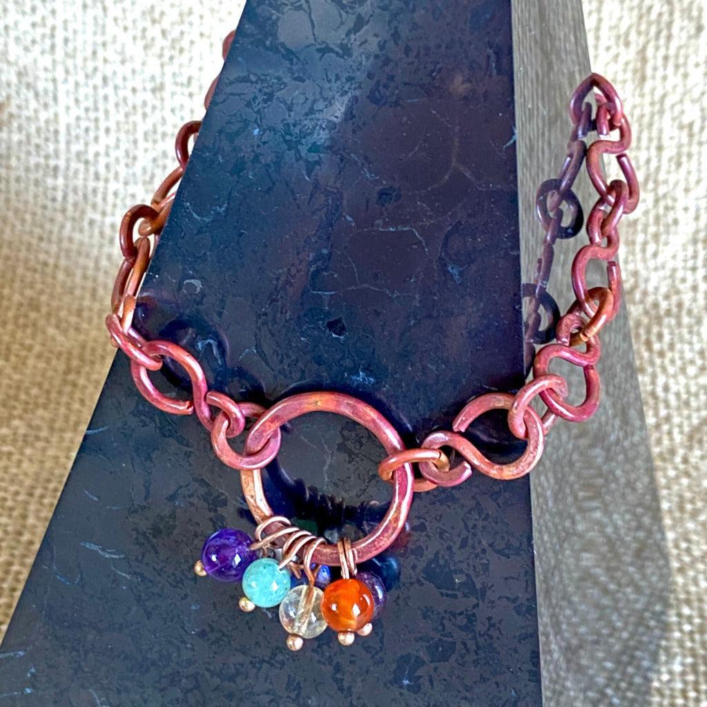 High Pyramid Copper Topper, Chakra Gemstones, Handmade Pure Copper Chain