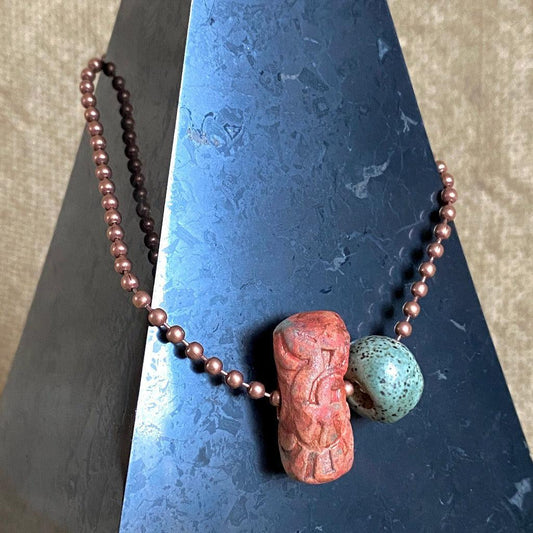 High Pyramid Copper Topper with Handmade Terra Cotta & Stoneware Beads