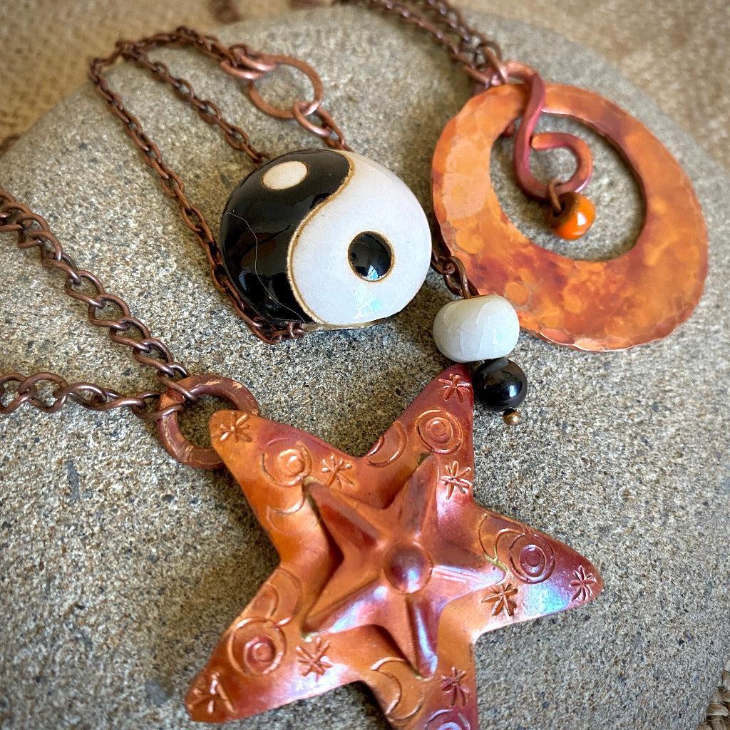 High Pyramid Copper Topper with Large Black & White Yin Yang Bead