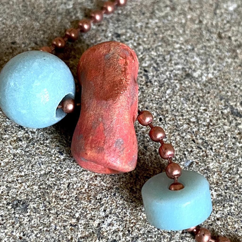 High Pyramid Copper Topper with Terra Cotta & Amazonite Beads