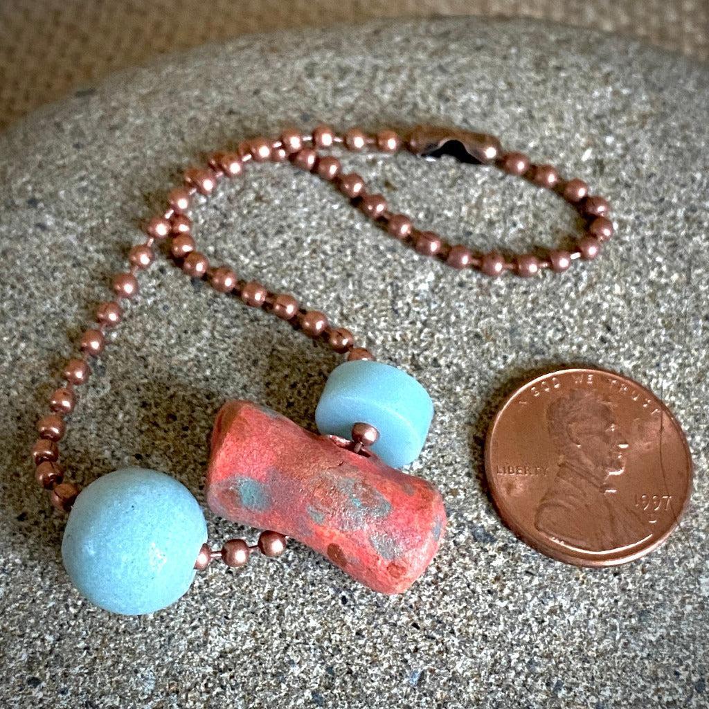 High Pyramid Copper Topper with Terra Cotta & Amazonite Beads