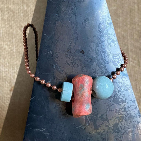 High Pyramid Copper Topper with Terra Cotta & Amazonite Beads