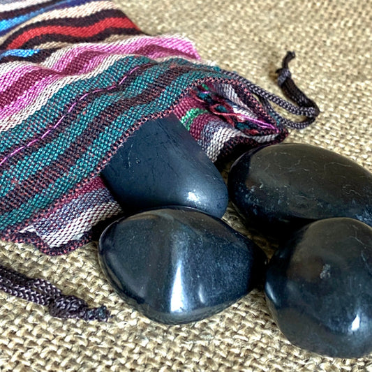 Bag O' Rocks, 4 Ounces Tumbled Black Shungite Stones in Little Bag
