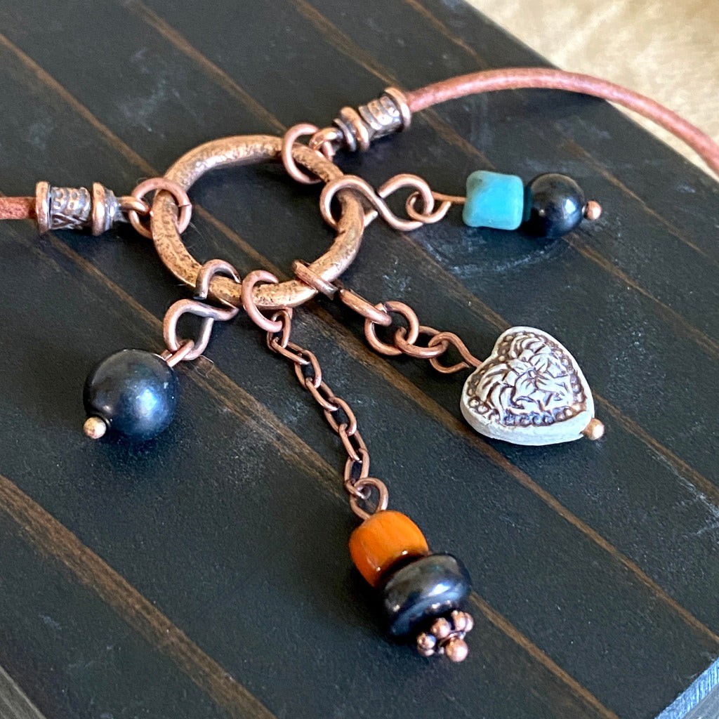 Copper Hoop Necklace with Shungite, Recycled Glass & Ceramic Beads