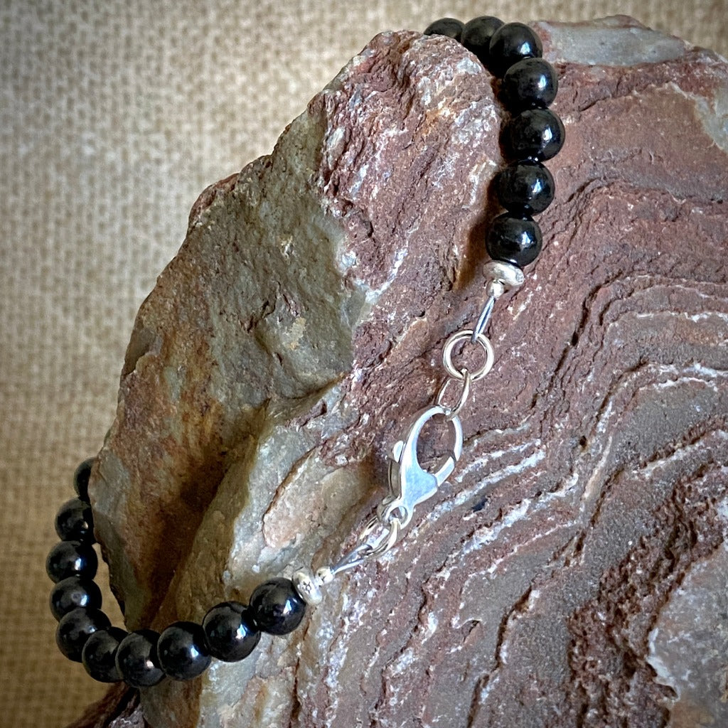 Shungite Bracelet, 6mm Round Beads, Sterling Silver Clasp