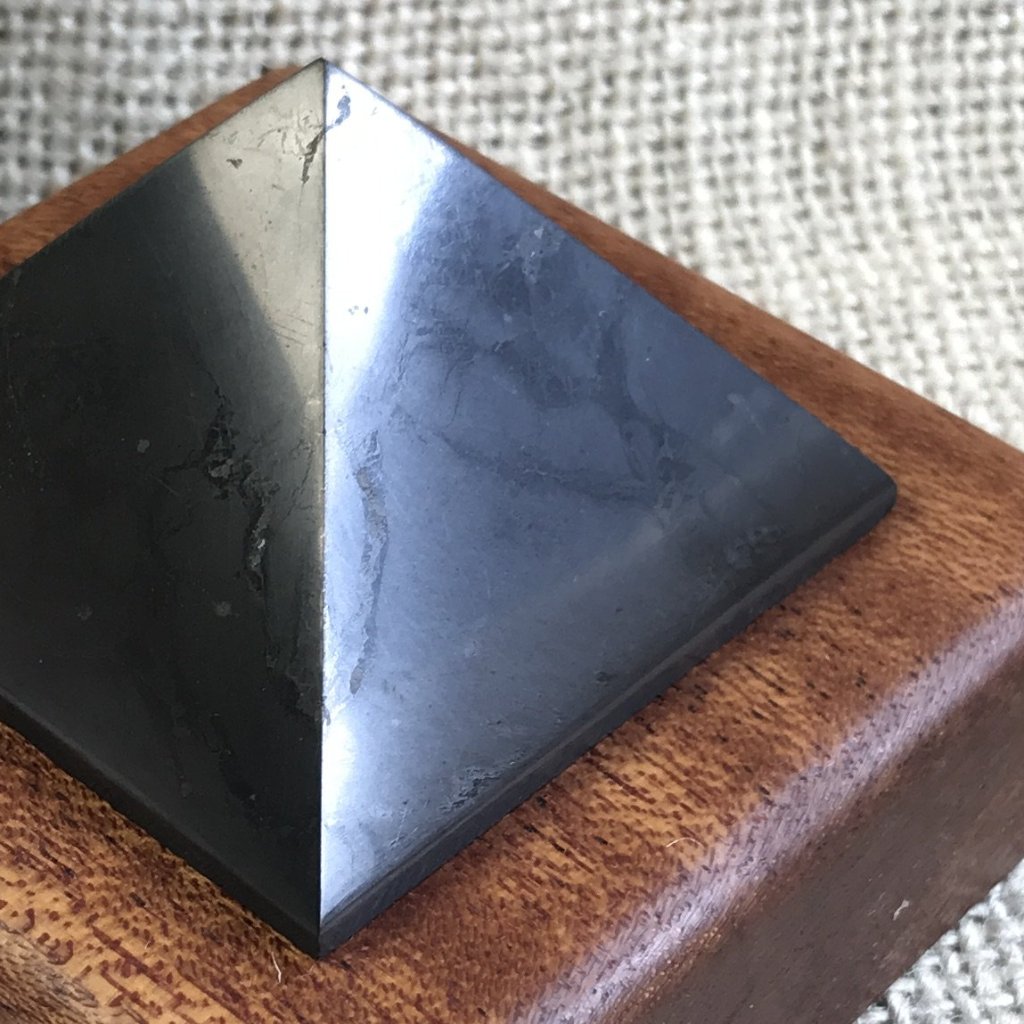 Shungite Pyramid, 2 Inch Base, Custom Wood Stand - Shungite Queen