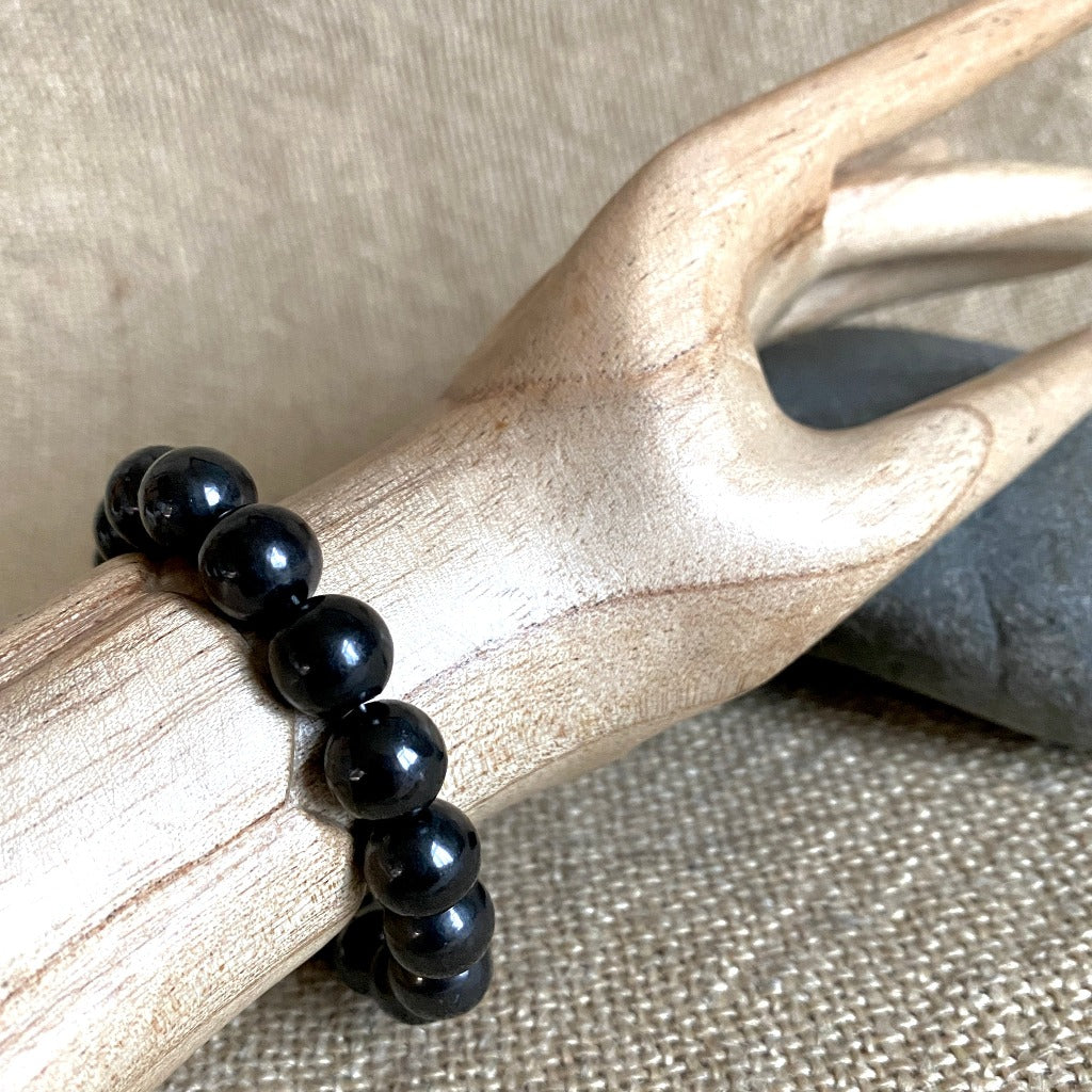 Shungite Bracelet, 10mm Round Beads, Sterling Silver Clasp