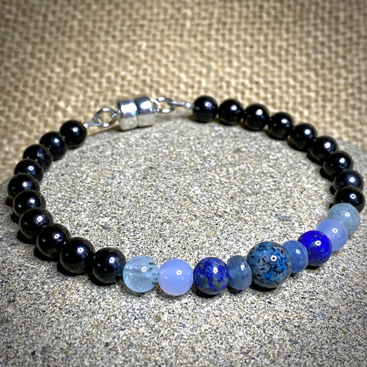 Blue Gemstones & Shungite Bracelet, Throat Chakra, Self Expression