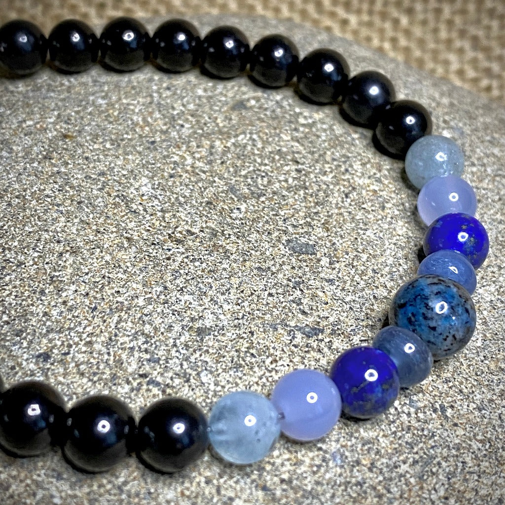 Blue Gemstones & Shungite Bracelet, Throat Chakra, Self Expression