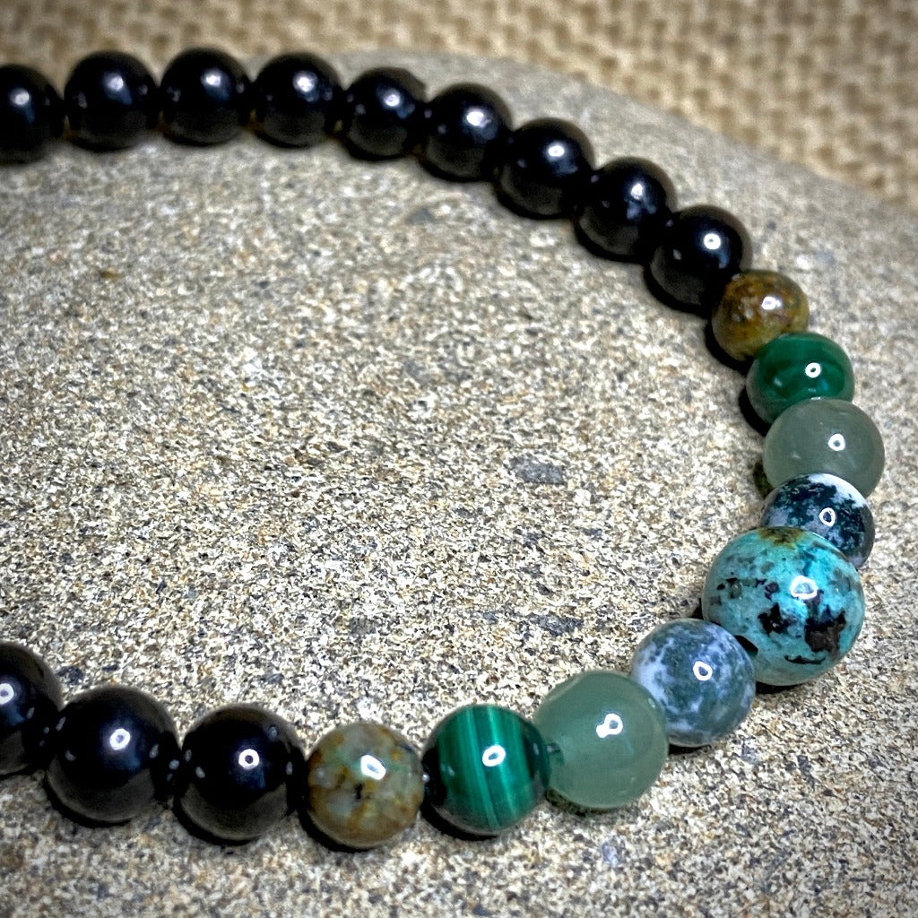 Green Gemstone & Shungite Bracelet, Heart Chakra, Earth Energy