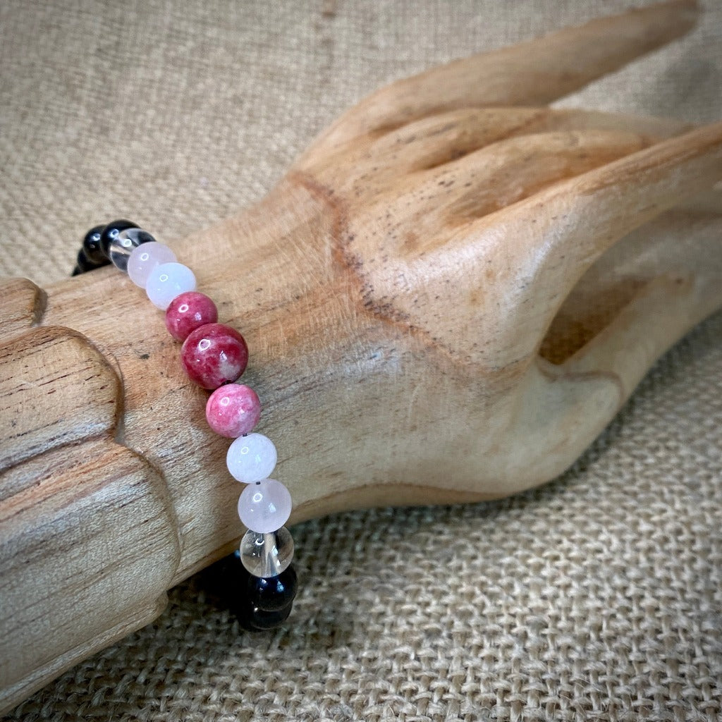 Pink Gemstones & Shungite Bracelet, Love, Nurturing, Heart Chakra