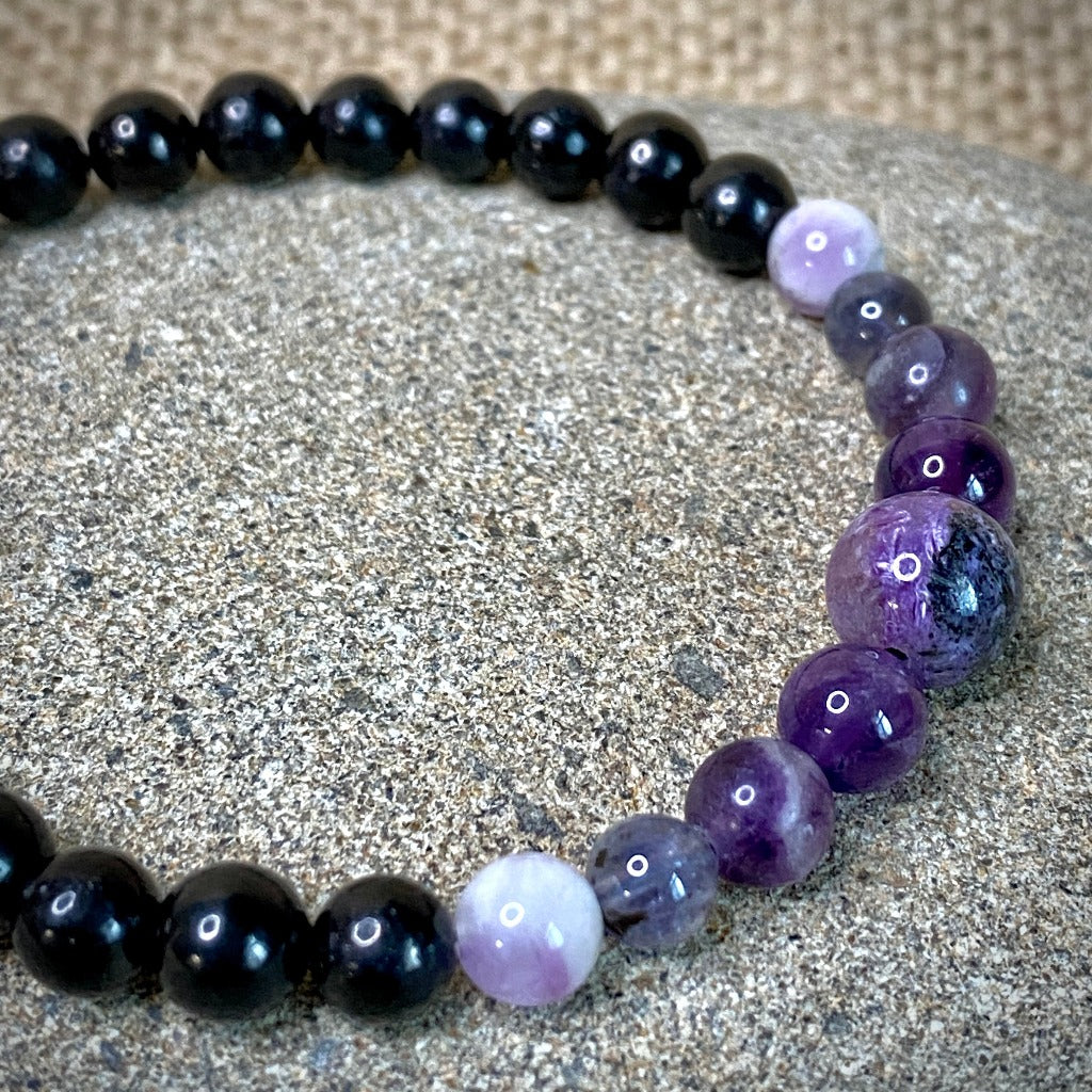 Violet Gemstones & Shungite Bracelet, Crown Chakra, Calm & Intuition
