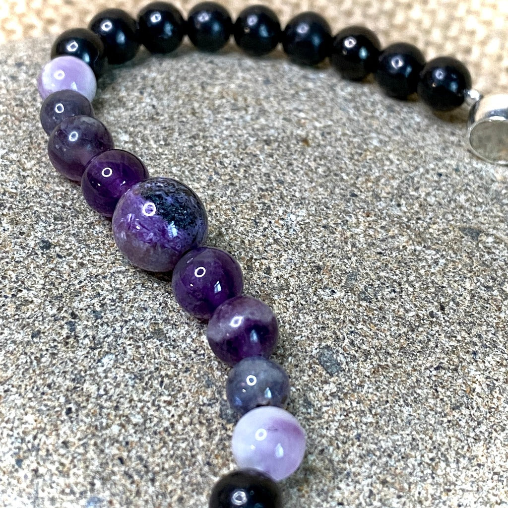 Violet Gemstones & Shungite Bracelet, Crown Chakra, Calm & Intuition