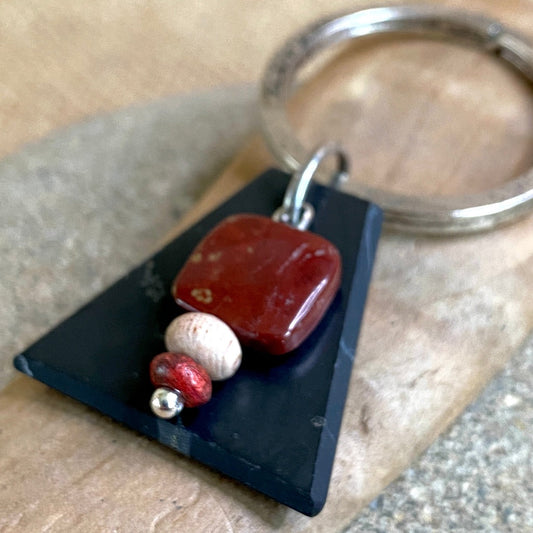 Shungite Keychain with Dragon Blood Jasper & Rosewood Beads